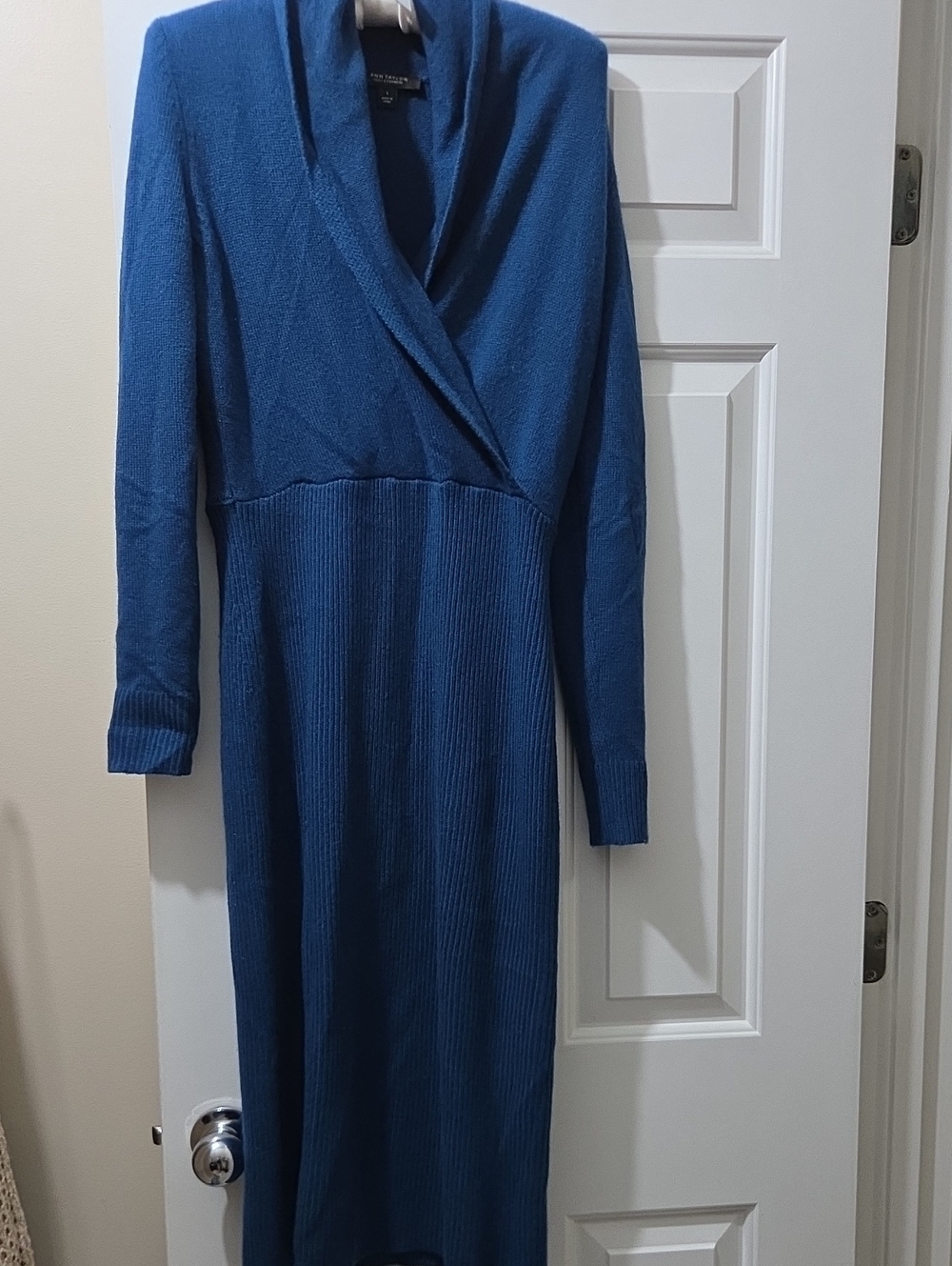Ann Taylor Cashmere Shawl Collar Wrap Sweater Dress. This midi-length knit dress